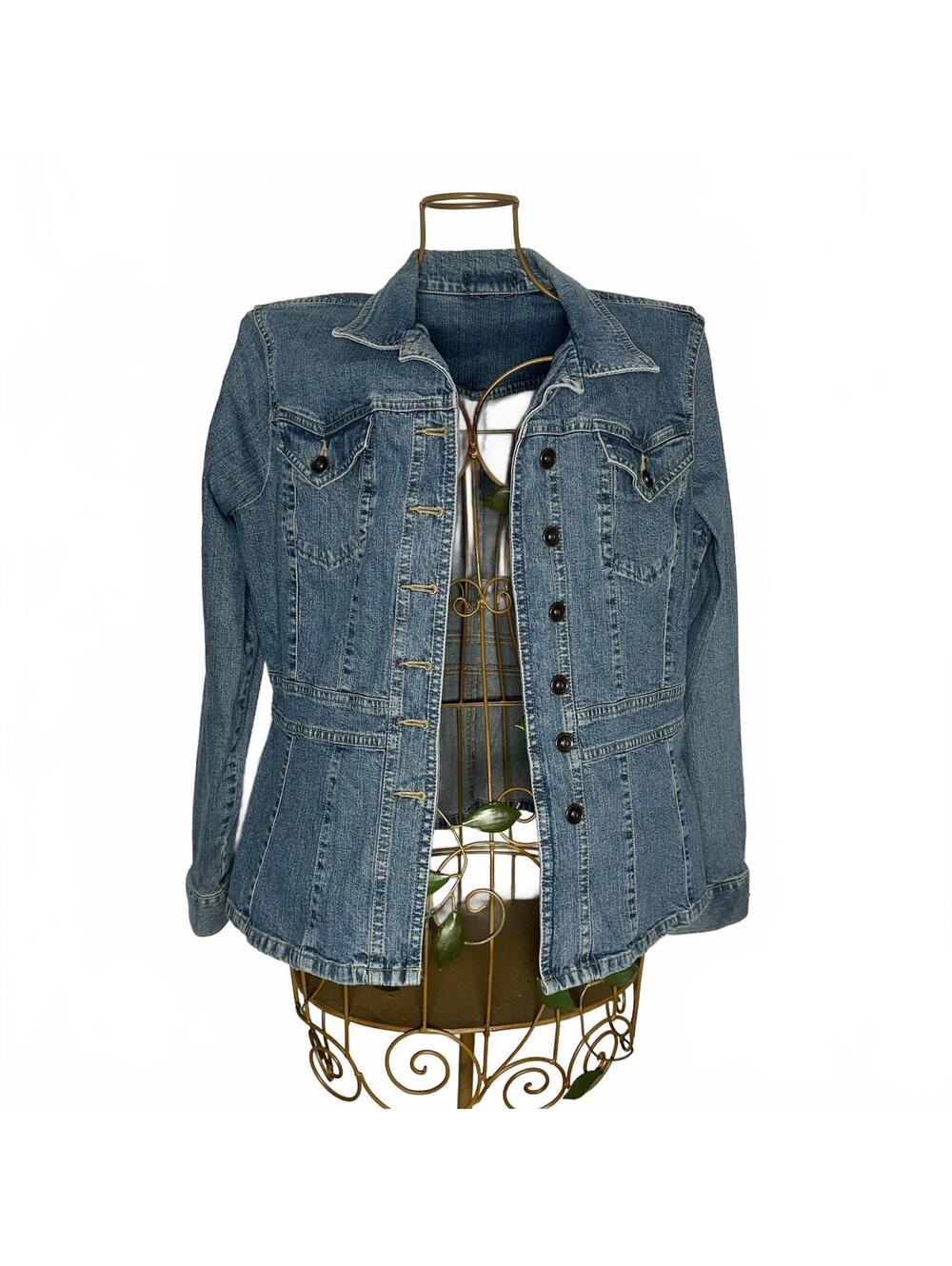 Axcess Vintage Y2K Denim Jacket Hand Painted Peace Sign Bee Boho Hippie - Picture 6 of 9